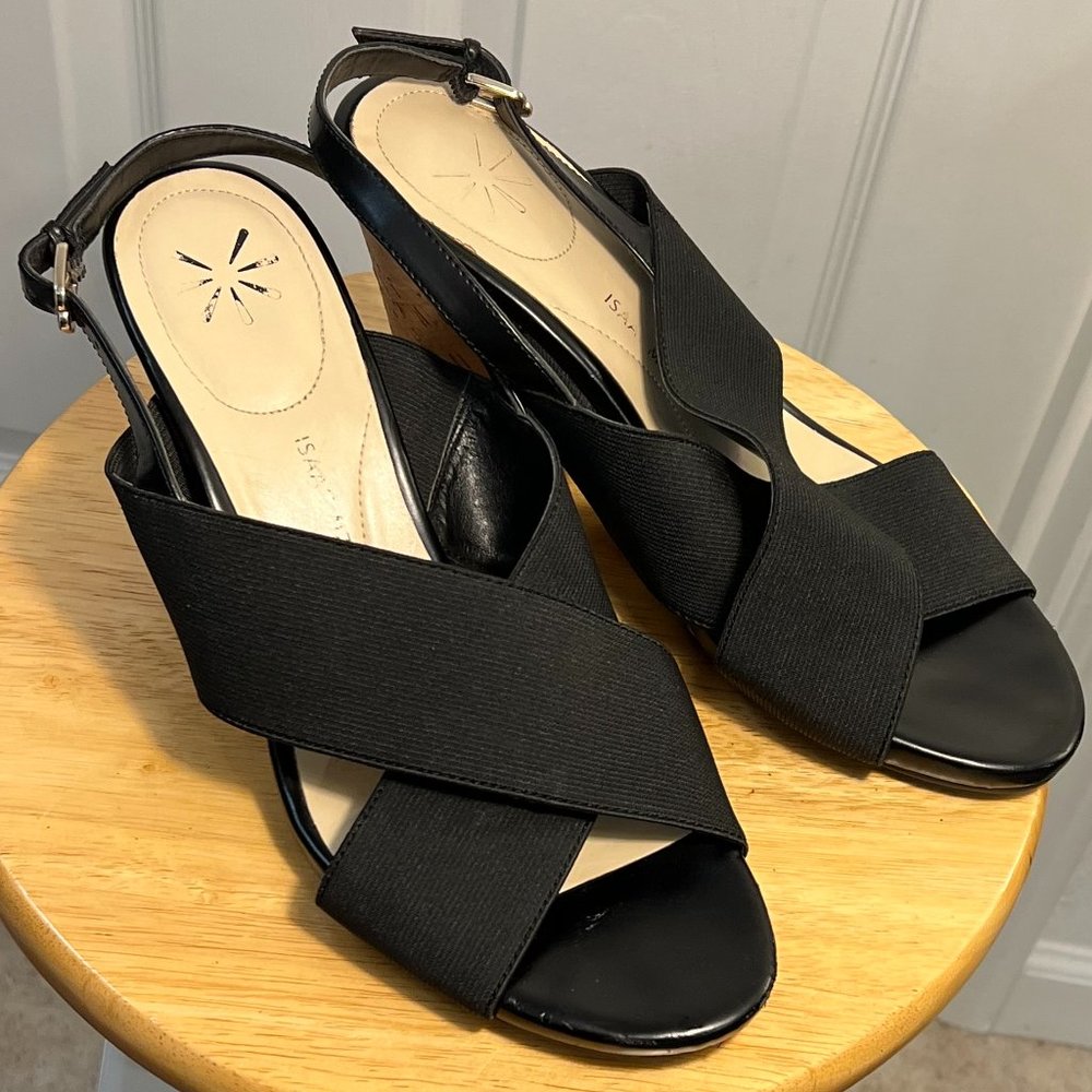 Isaac Mizrahi black sling back wedge